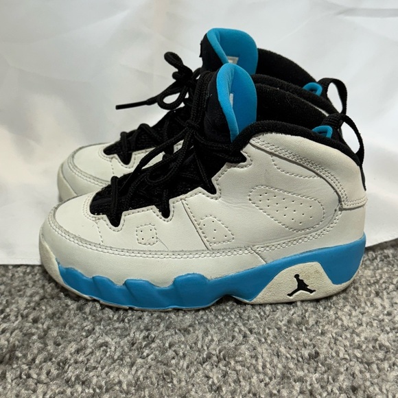 Jordan 9 Retro Toddler Shoes Summit White-Black-Dark Powder Blue Size 9C - Picture 4 of 10